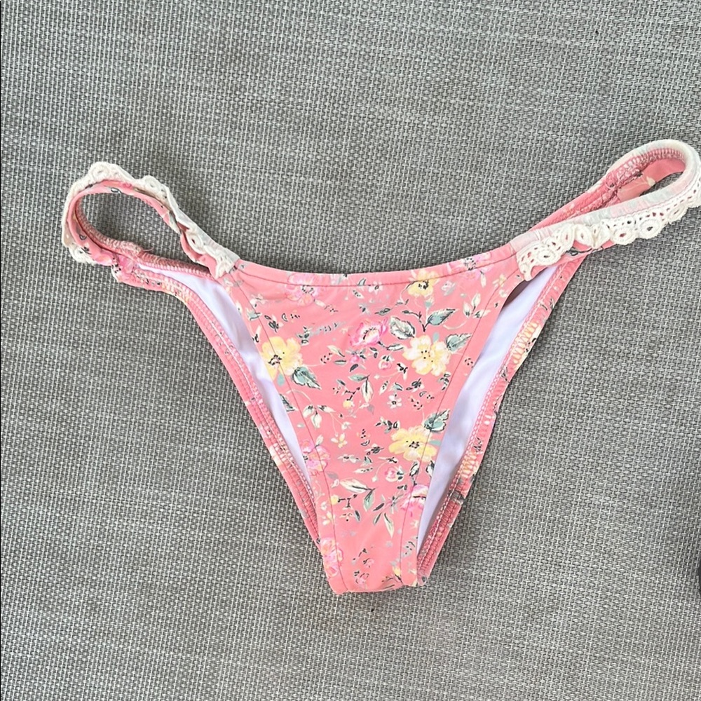 Ale by Alessandra Floral Pink Bikini Bottom with Lace Trim